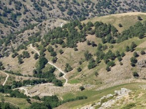 La vallata circostante, in primo piano un ovile
